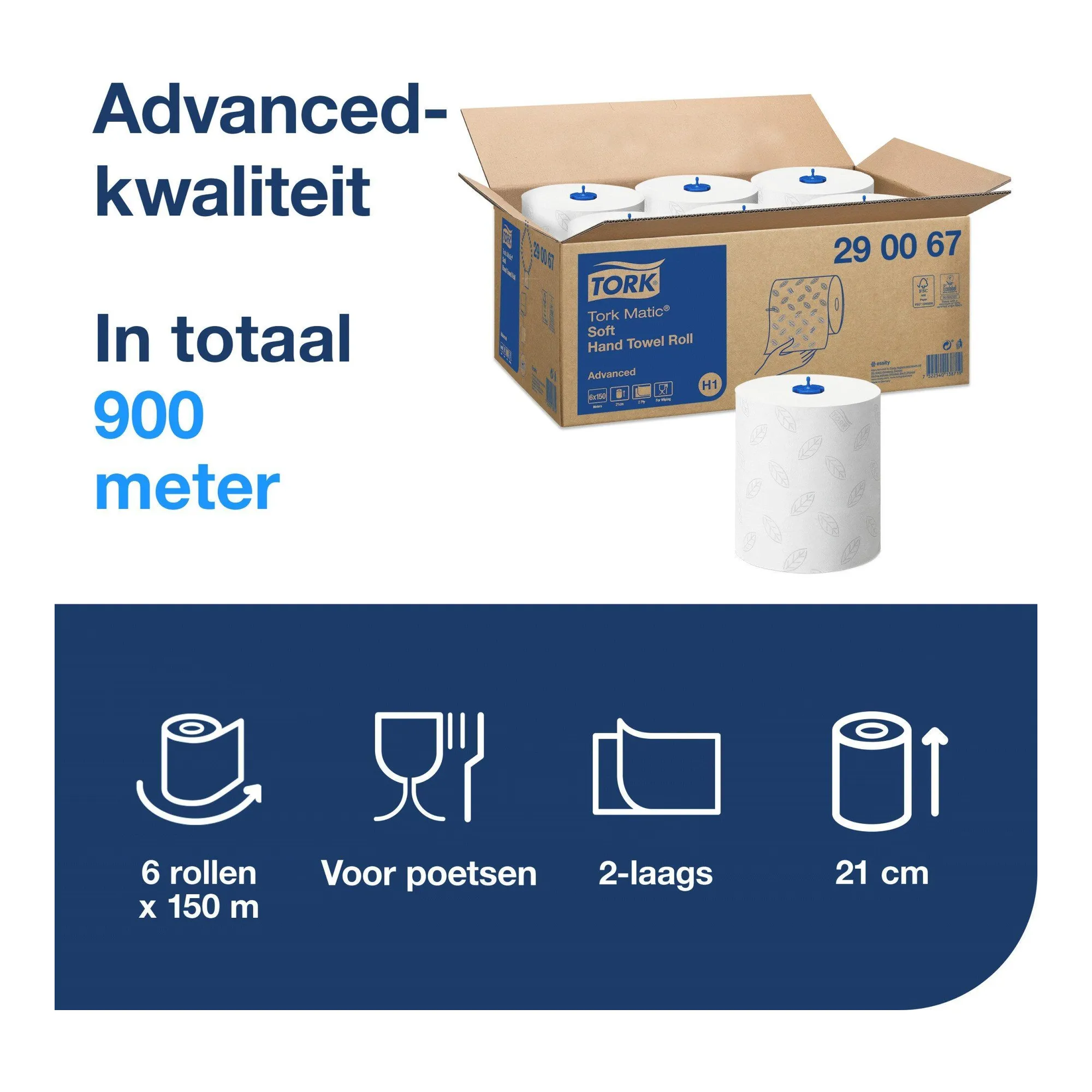 Tork Matic Zachte Handdokerol 2-laags Wit H1 Advanced 290067 (6 stuks)
