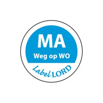 Maandag woensdag etiket sticker voorkant