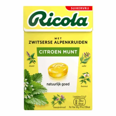 Ricola Citroen Munt Suikervrij (20x 50gr)