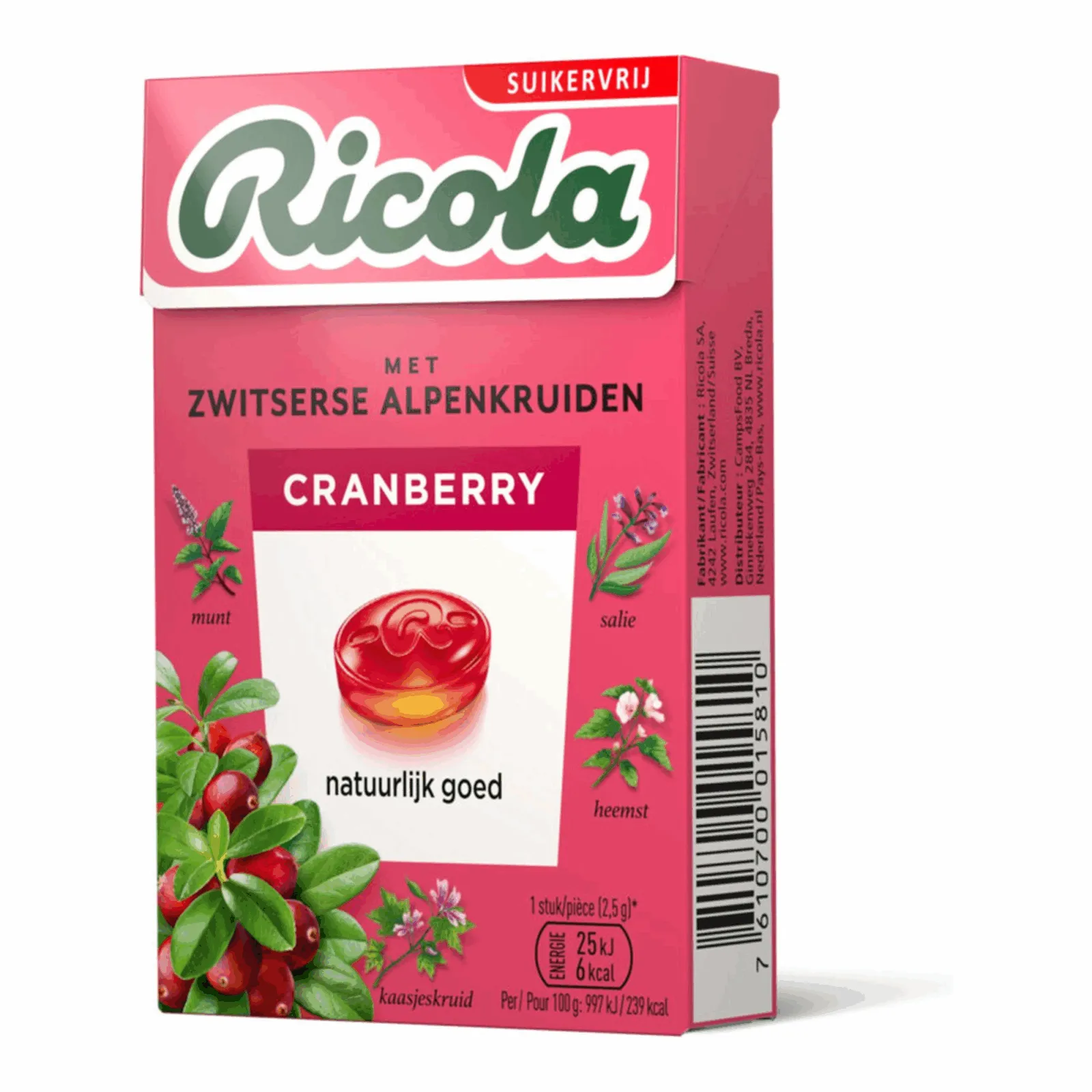 Ricola Cranberry Suikervrij (20x 50gr) - Afbeelding 2