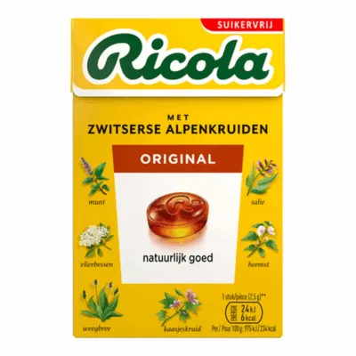 Ricola Original Herb Suikervrij Doosje (20x 50gr)