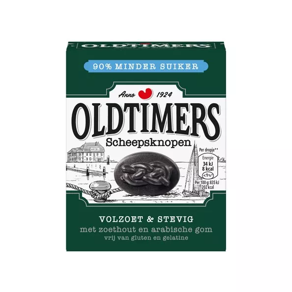 Oldtimers zoete scheepsknopen 90% minder suiker doosje 180 gr