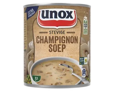 voorkant Unox champignonsoep blik