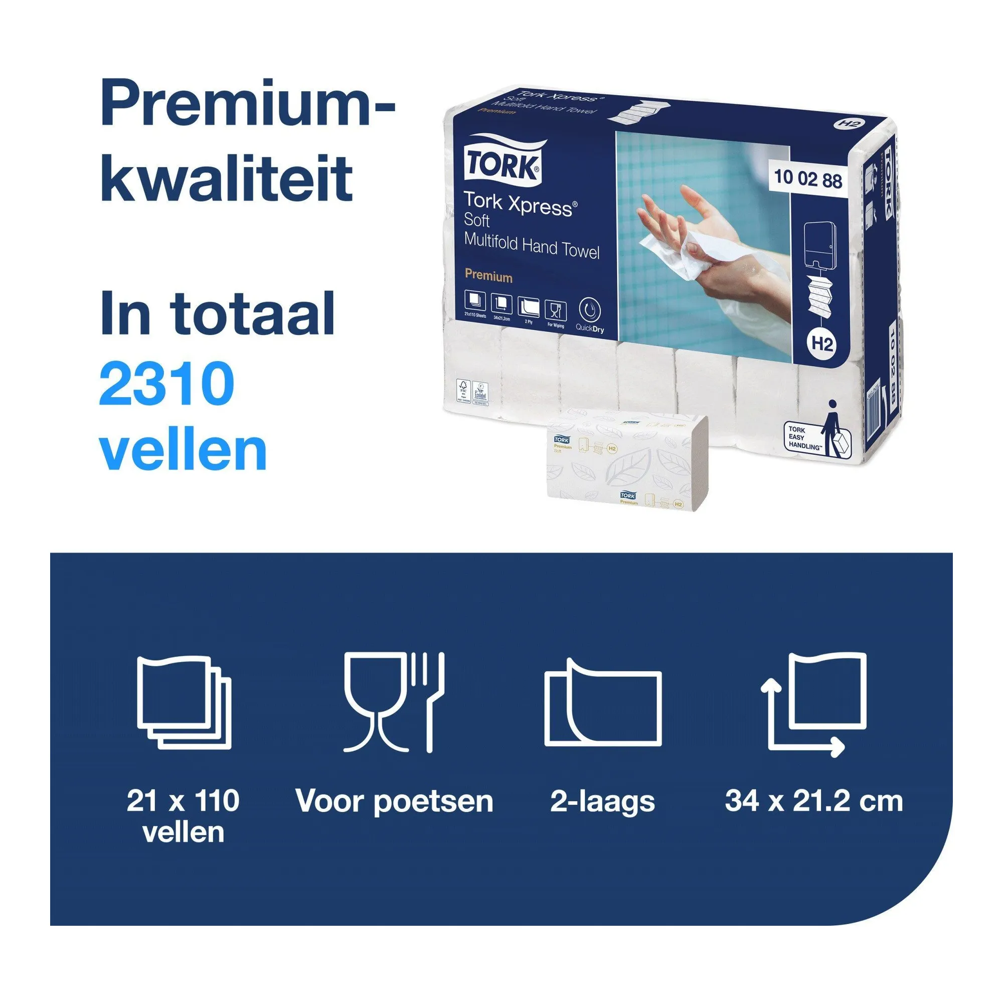 Tork Xpress Zachte Multifold Handdoek 2-laags XL Wit H2 (21 stuks)
