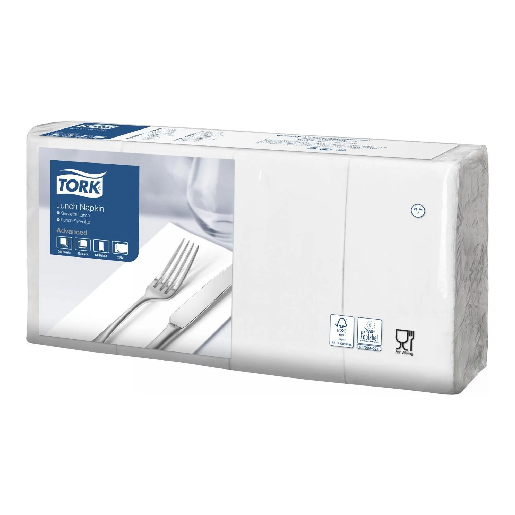 Tork Lunchservet Wit 33x33 2-laags 1/8 vouw (200 stuks)