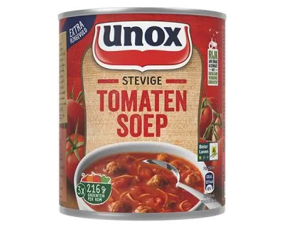voorkant unox tomatensoep blik