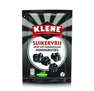 Klene suikervrij drop met honingsmaak honingbijtjes zakje (12x 105gr)