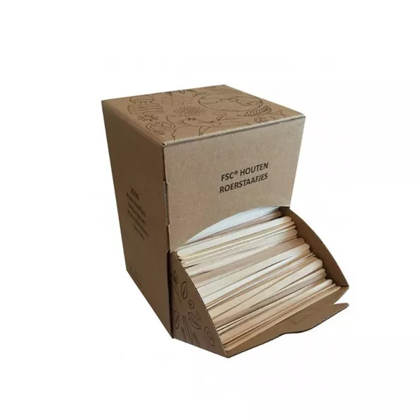 Meesterschap roerstaafjes hout 110mm dispenser (2000 stuks)
