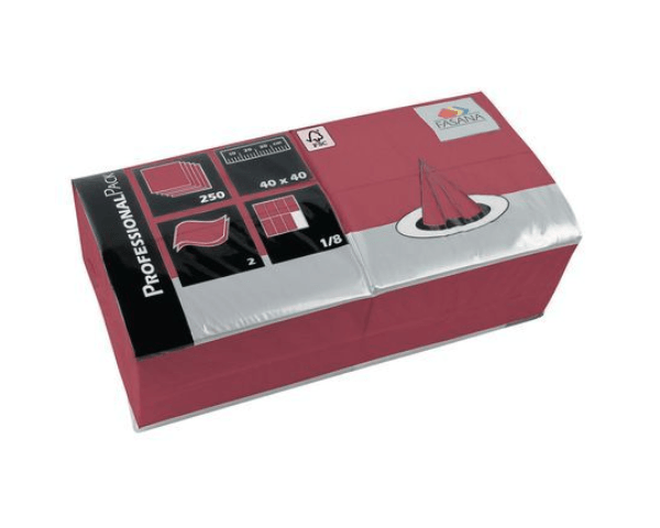 Servet bordeaux rood cellulose 2 laags 33 cm 1/4 vouw fasana (250 stuks) afbeelding