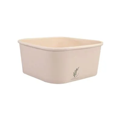 Saladebak bamboepapier vierkant + deksel pet (25x 1.25ltr)