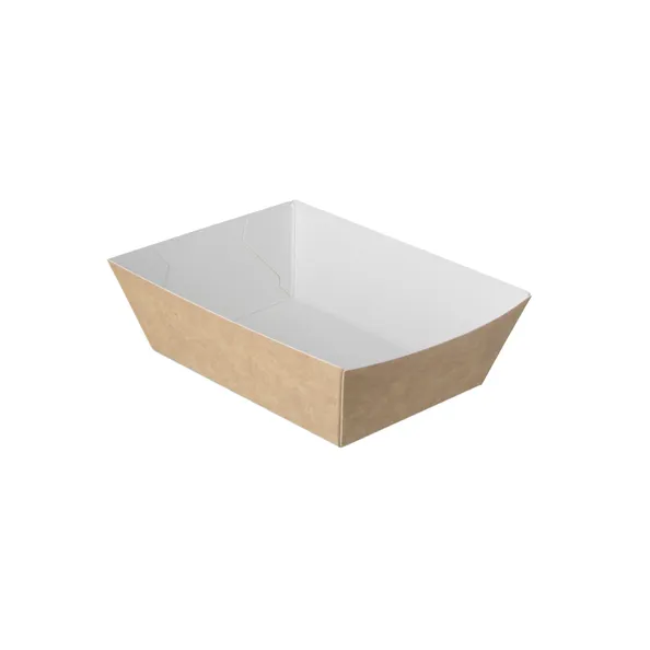 Plateau à frites A7 kraft/blanc BIO (400 pièces) - Grossiste