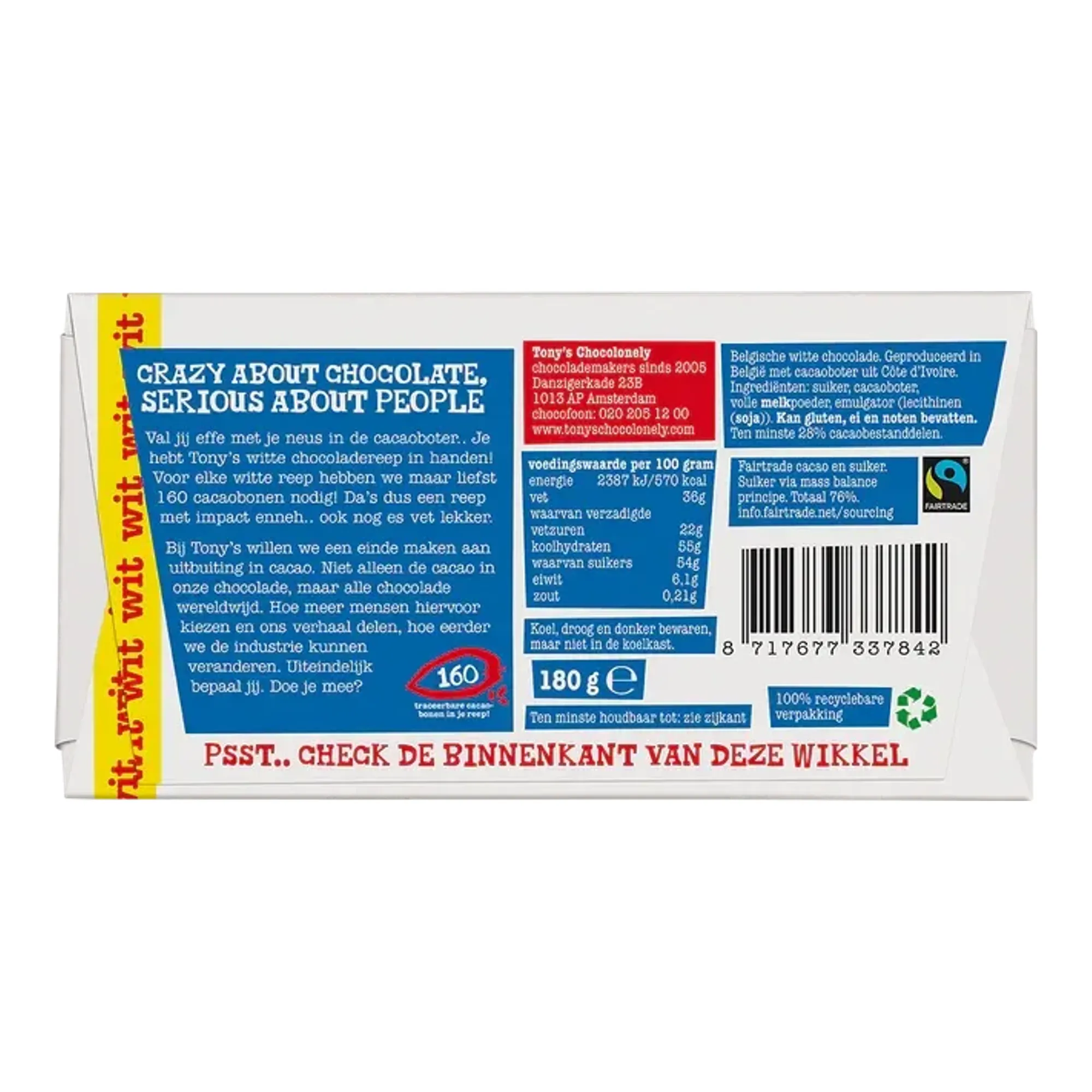 Tony's Chocolonely Reep Witte Chocolade (15x 180gr)
