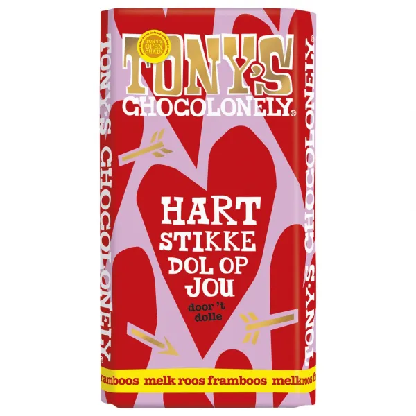 Tony’s Chocolonely Reep Liefde Melk Roos Framboos (15×180 gr)
