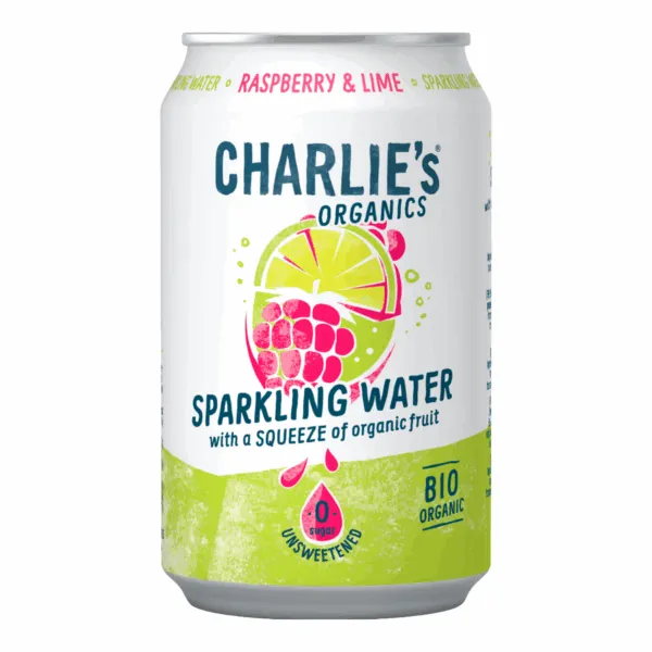 Charlie's Organics Sparkling Water Raspberry & Lime Bio (12x 33cl) - Afbeelding 2