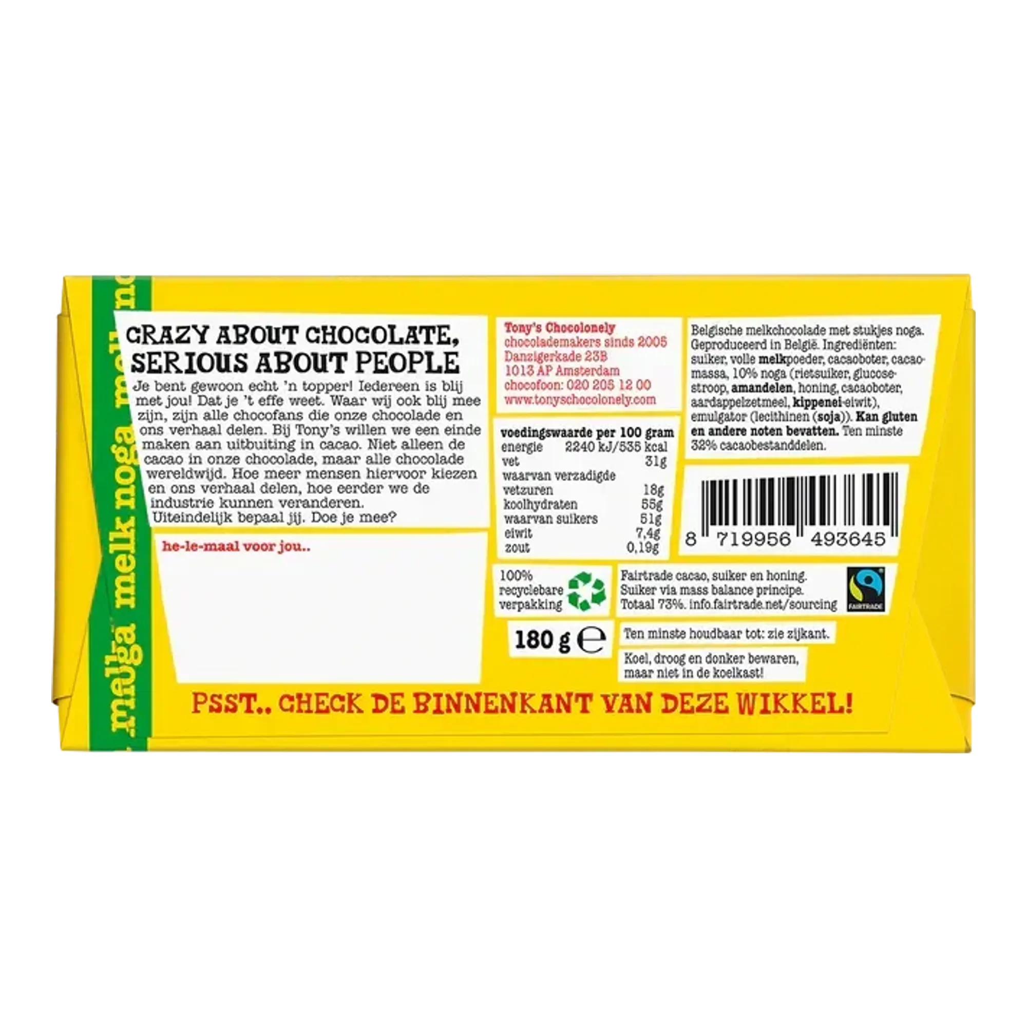 Tony's Chocolonely Reep Melk Noga Liefde (15x 180gr)