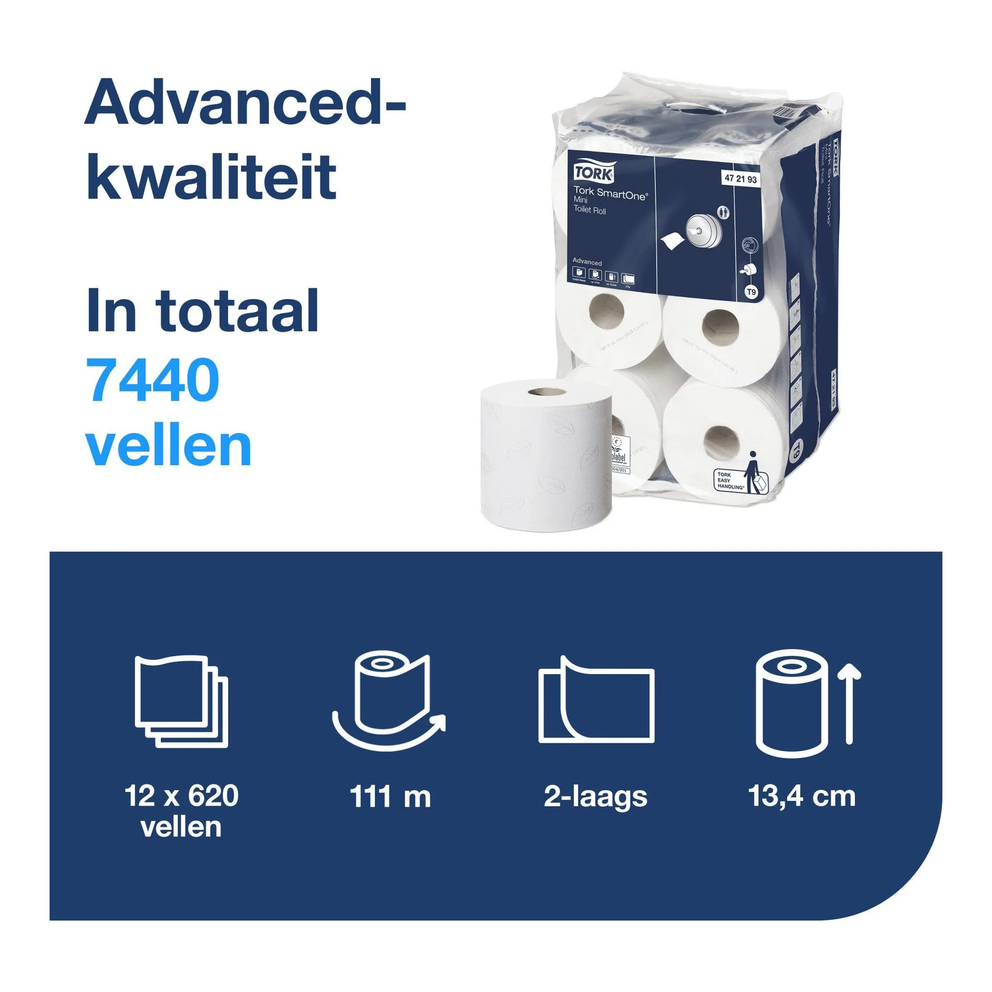 Tork Toiletpapier Smartone Mini 2lgs T9 111mtr 13.4cm (12 stuks)