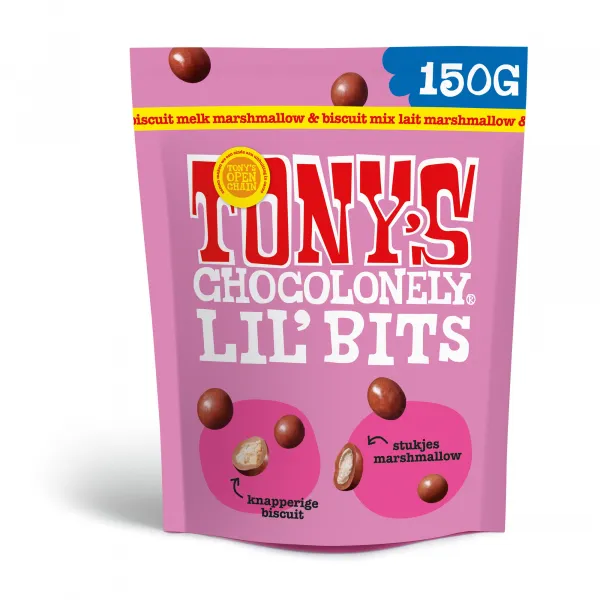Tony’s Chocolonely Lil’ Bits Melk Marshmallow & Biscuit zak (8x 150gr)