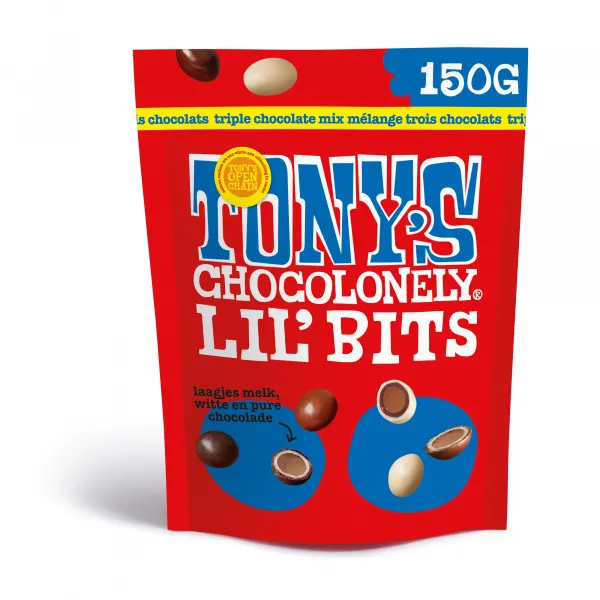 Tony’s Chocolonely Lil’ Bits Triple Chocolate zak (8x 150gr)