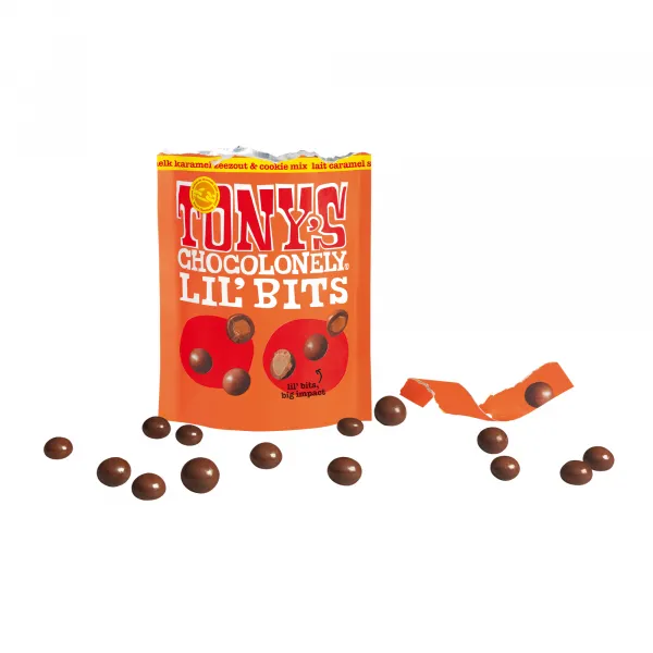 Tony’s Chocolonely Lil’ Bits Melk Karamel Zeezout & Cookie zak (8x 150gr)