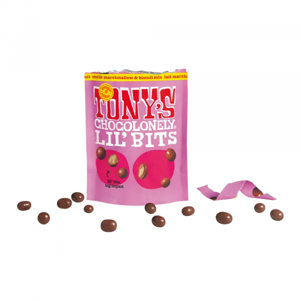 Tony’s Chocolonely Lil’ Bits Melk Marshmallow & Biscuit zak (8x 150gr)