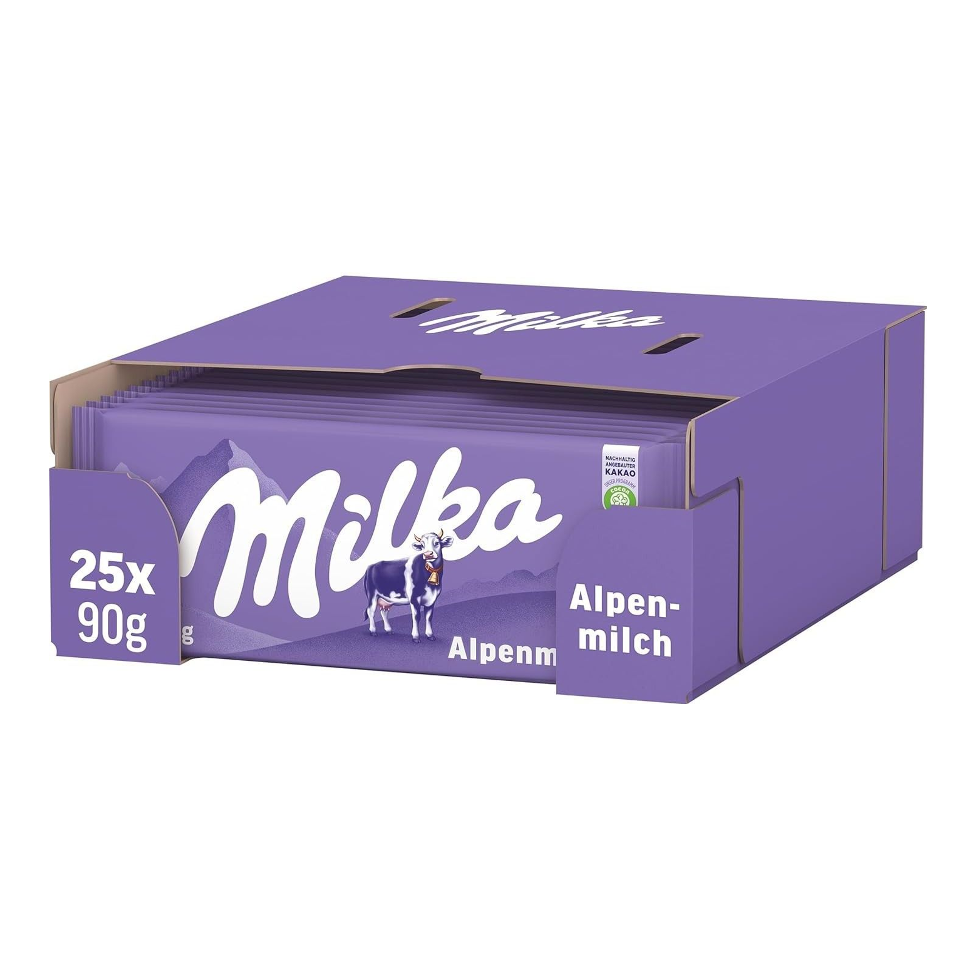 Milka Alpenmelk Flowpack (25x 90gr) - Groothandel Compliment.nl
