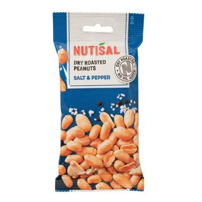 Nutisal peanuts dry roasted salt & pepper zakje 60 gr
