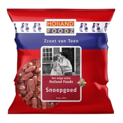 Holland Foodz zachte zure mini aardbeistokjes zak 500 gr
