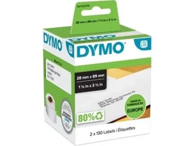 Dymo etiketten LabelWriter ft 89 x 28 mm, wit (2x 130 stuks)