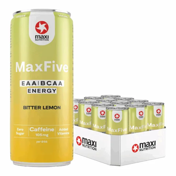 MaxiNutrition MaxFive Energy Drink Bitter Lemon blik (12x 330ml)