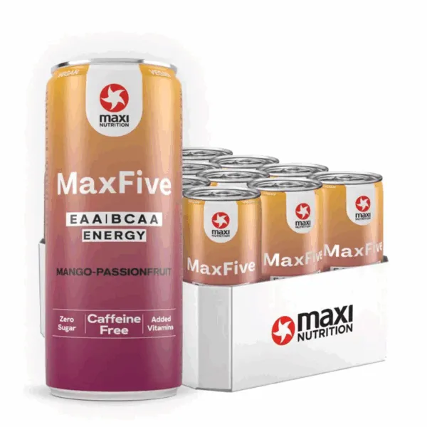 MaxiNutrition MaxFive Energy Drink Mango-Passionfruit blik (12x 330ml)