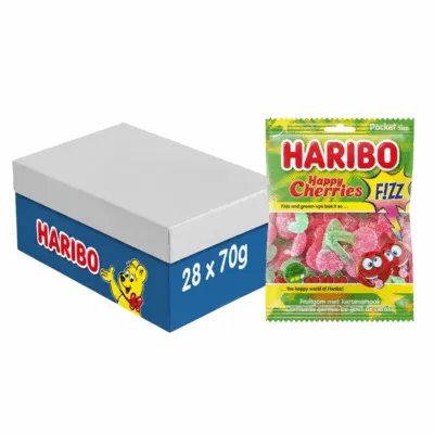 Haribo happy cherries F!ZZ zakje (28x 70gr)