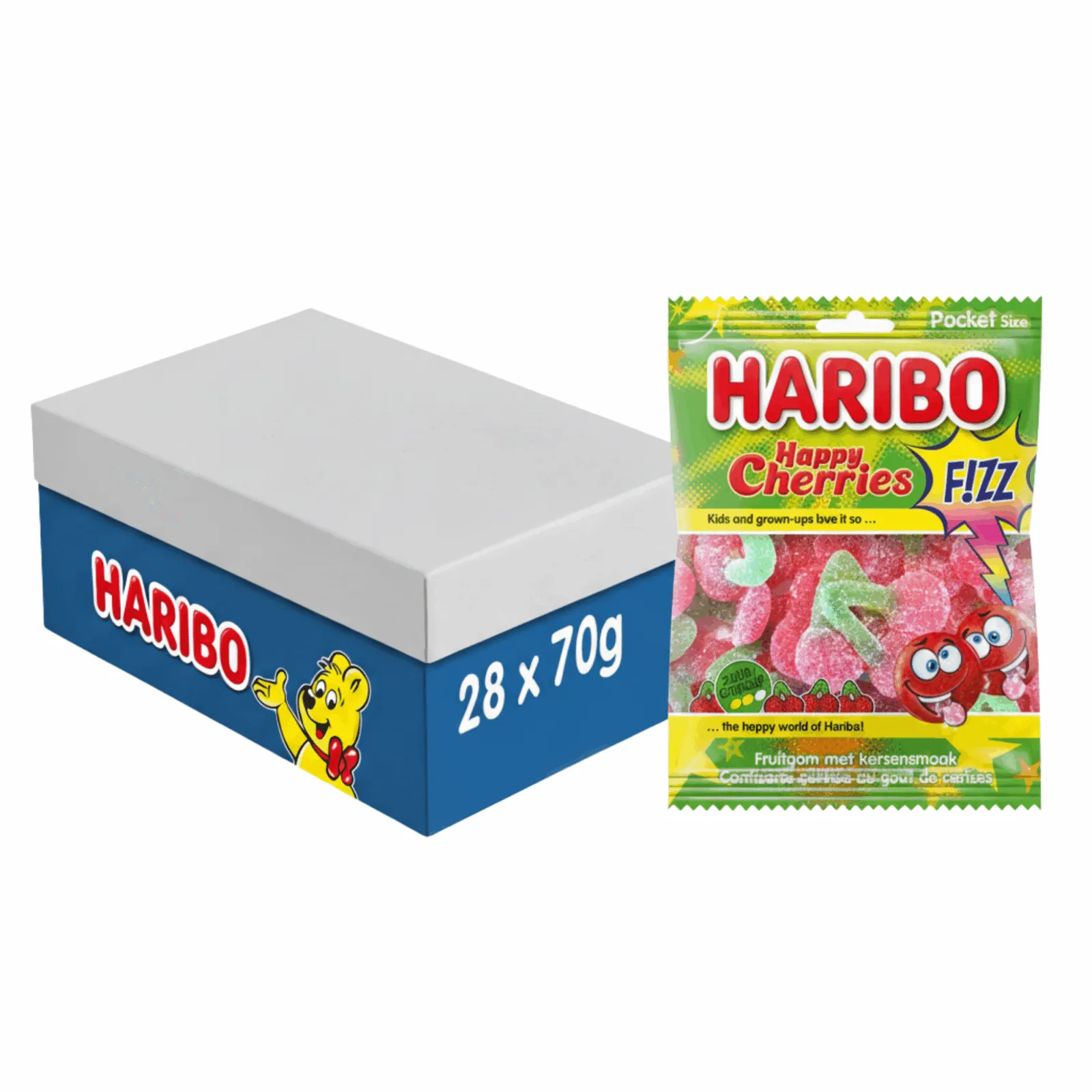 Haribo happy cherries F!ZZ zakje (28x 70gr)