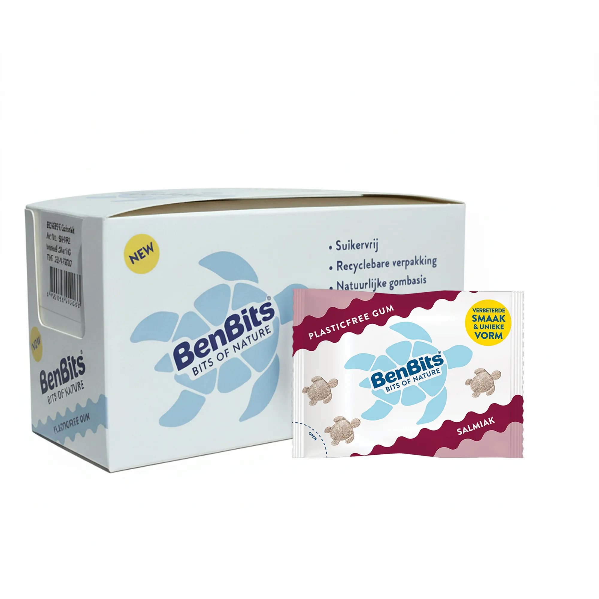 Benbits Kauwgom Salmiak doosje (20x 18g) doos en zakje