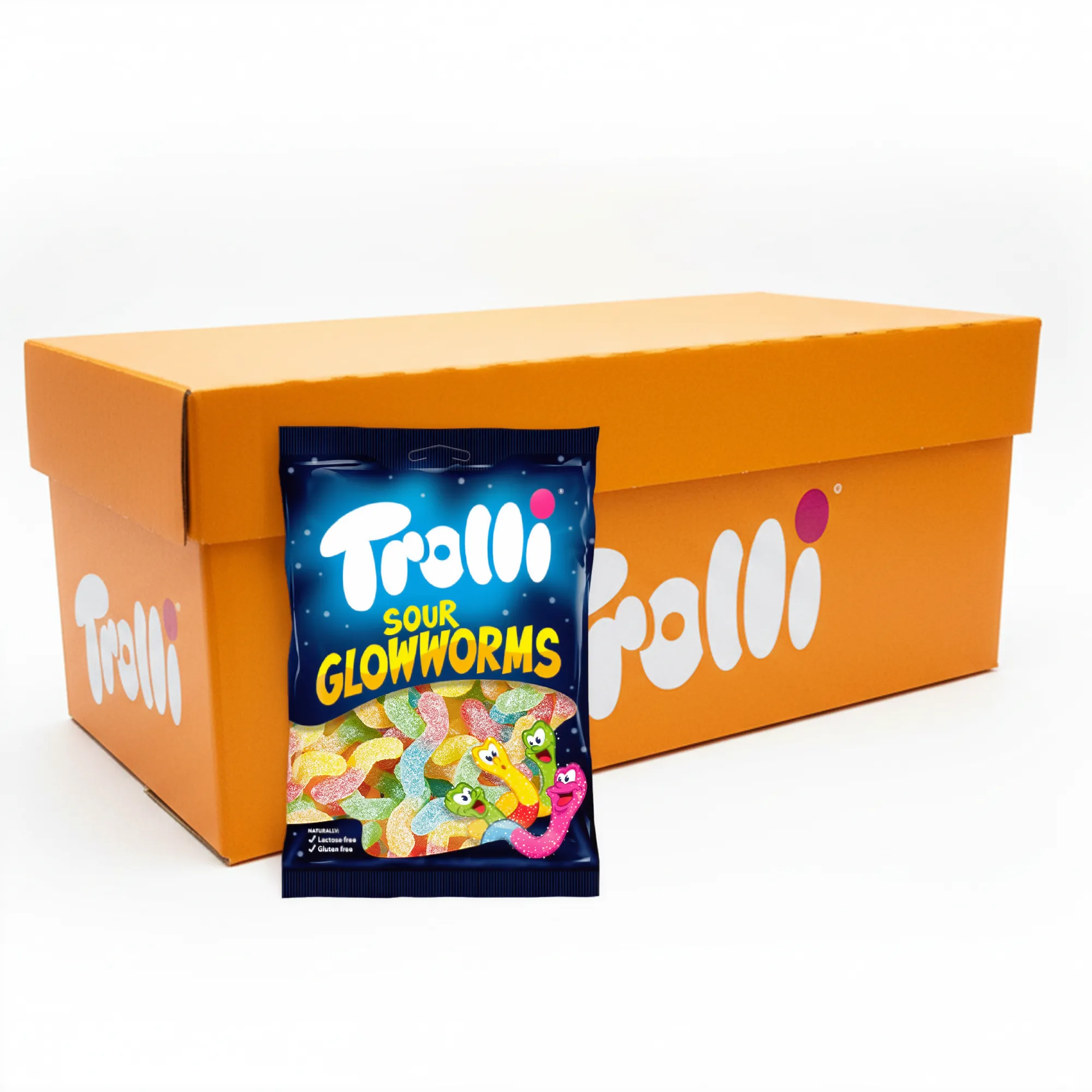 Trolli Zure Gloeiwormen zakje (18x 200g) doos