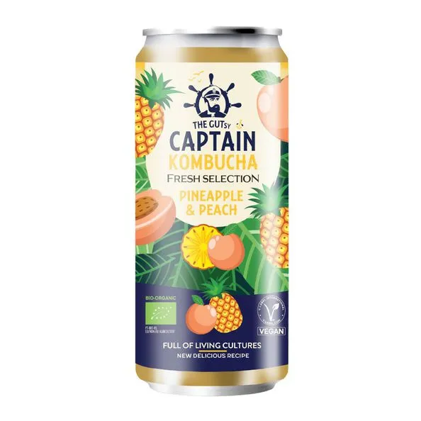The Gutsy Captain kombucha fresh pineapple peach Bio (12x 250ml)