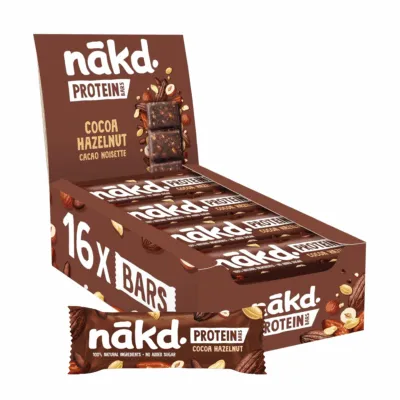 Nakd Protein Cocoa Hazelnut (16x 45g) doos en reep