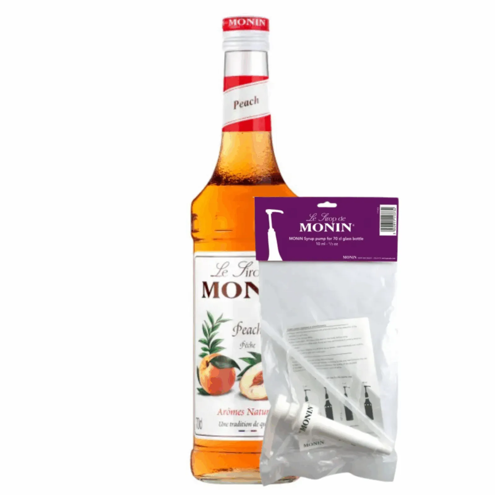 Monin Siroop Peach (70 cl) + Monin Siroop Pompje (10ml)