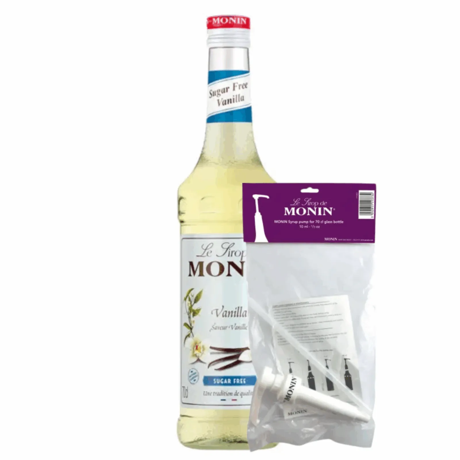 Monin Siroop Vanille Suikervrij (70 cl) + Monin Siroop Pompje (10ml)