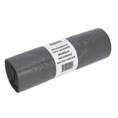 Afvalzak grijs 60x80+5cm T50 trekband 15x20st