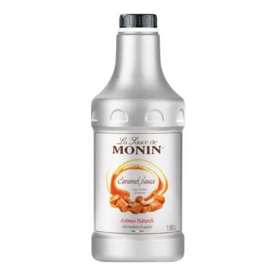 Fles Monin caramel grijs topping voorkant