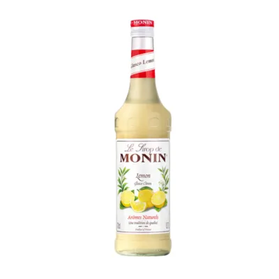 gele fles monin siroop voorkant glas