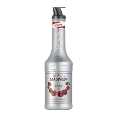 voorkant grijze fles monin puree Kersen