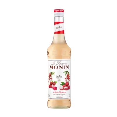 roze siroop fles Monin lychee voorkant