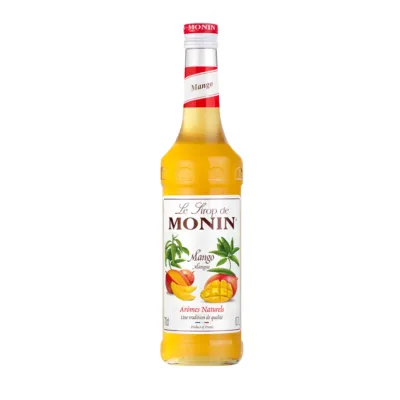 oranje geel fles Monin mango siroop voorkant