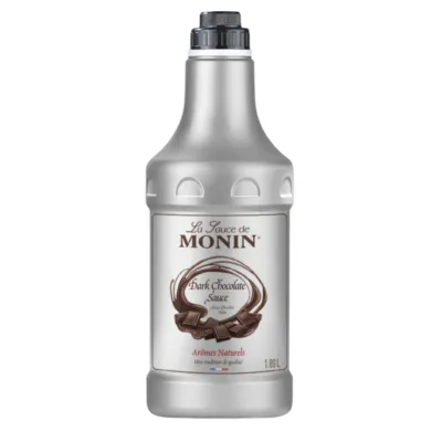 Fles topping grijs chocolade saus Monin voorkant