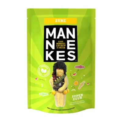 groen zakje zure manneke snoep voorkant