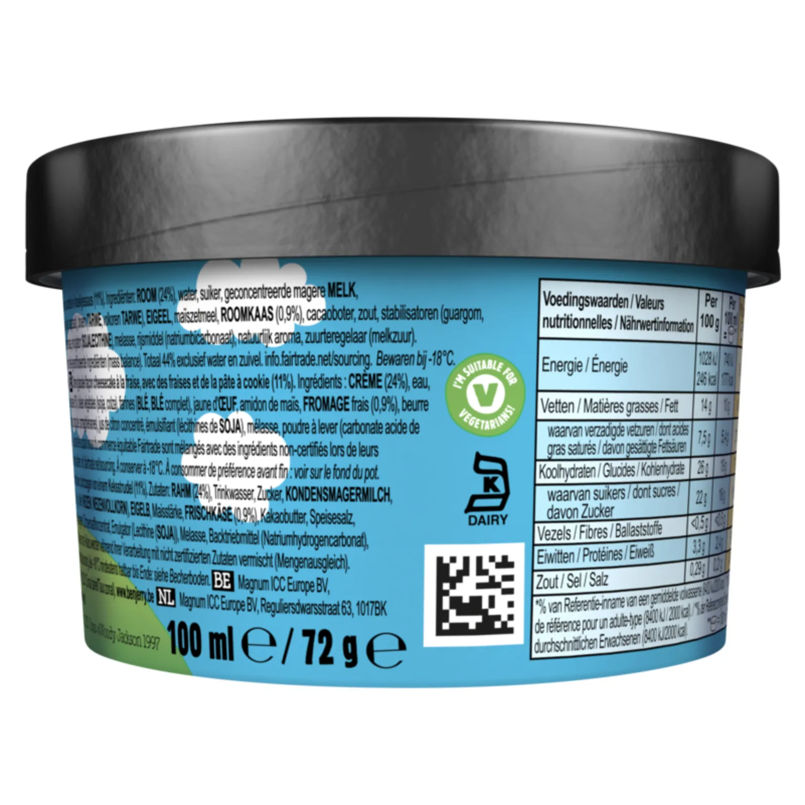 Coockie dough aardbei bakje achterkant Ben & Jerrys