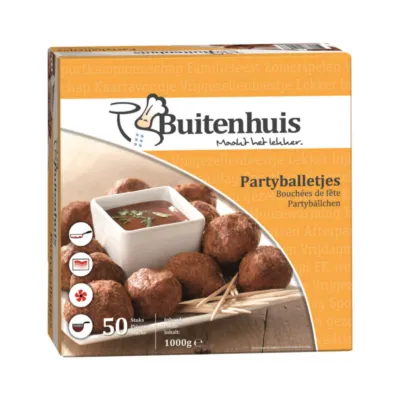 Façade de la boîte de boulettes de viande épicées Buitenhuis