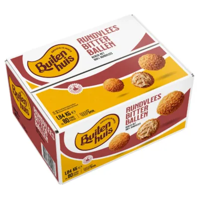 Schachtel mit Bitterballen vor dem Eingang