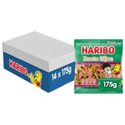 Haribo zoute rijen zakjes omdoos voorkant